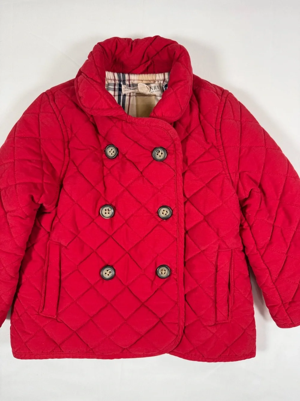 HOPE & HENRY Girls Quilted Peacoat Double Breasted Red Jacket Size 2T Classic